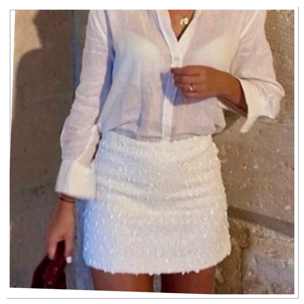 Zara ZW Collection White Floral Sequin Mini Skirt Sz S